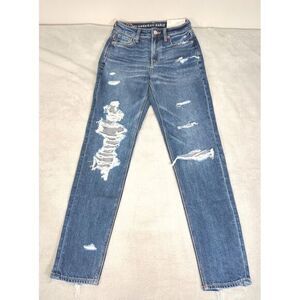 American Eagle‎ Mom Jean Jeans Womens 24x30 Super Indigo Strigid Distressed  NWT